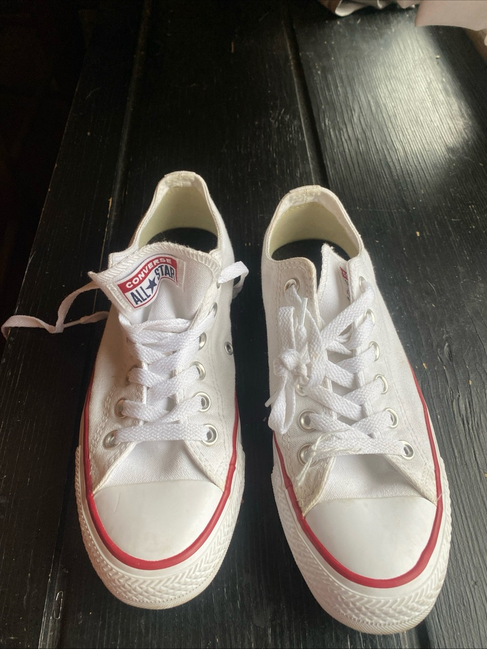 Converse White Low Top Sneakers with Red Trim